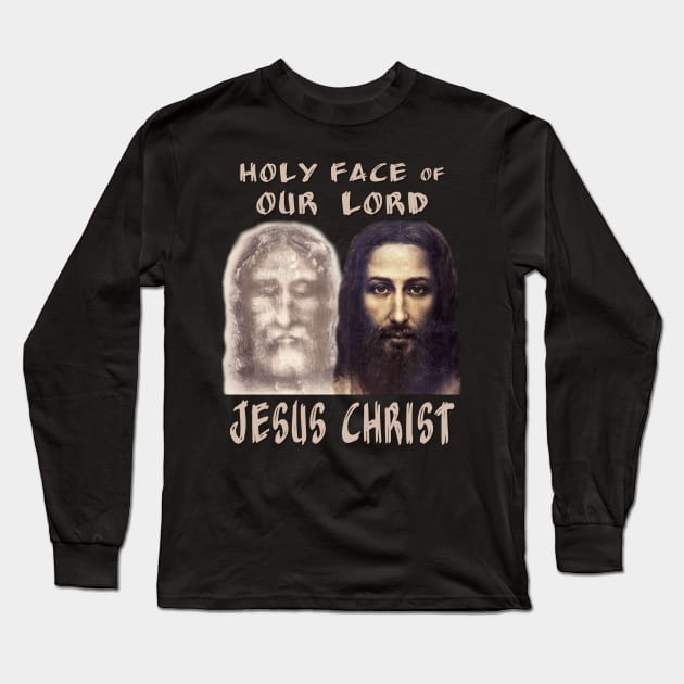 Holy Face Our Lord Jesus Christ Shroud Turin Reconstruction Long Sleeve T-Shirt by Brasilia Catholic